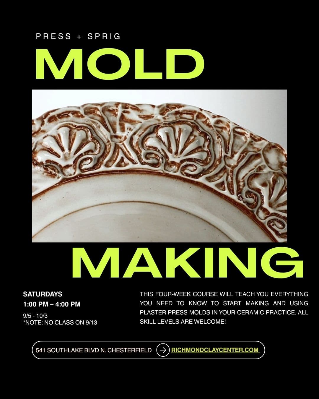 Four-Week Course: Plaster Press and Sprig Molds (9/5-10/3)  1pm-4pm
