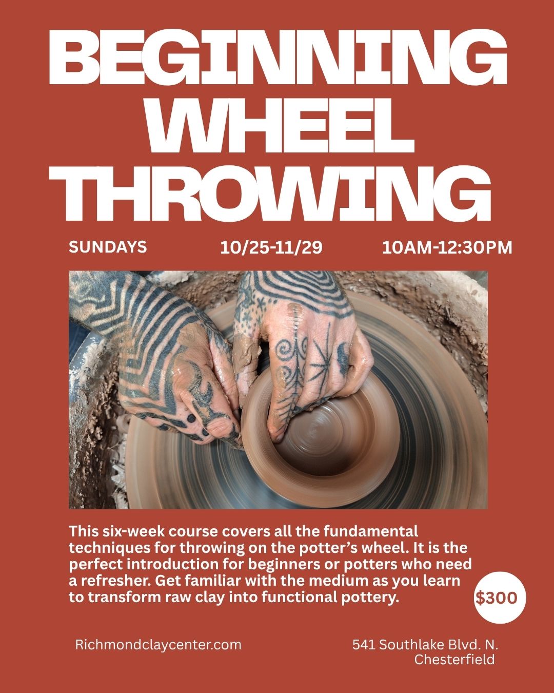 Six Week Course: Beginning Wheel Throwing (10/25-11/29)
